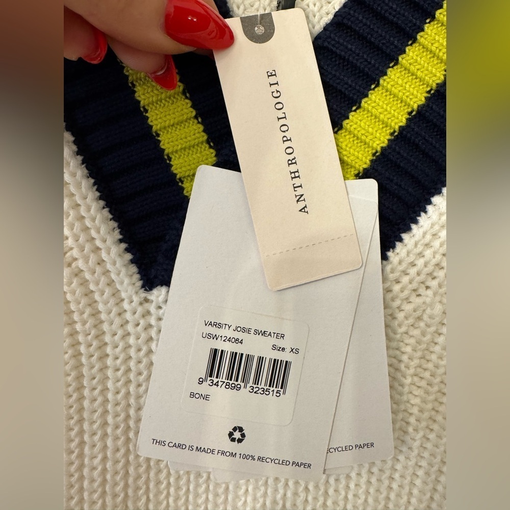 The Upside from Anthropologie Varsity Josie Sweater in Ivory Comb - Sz XS - Picture 7 of 12